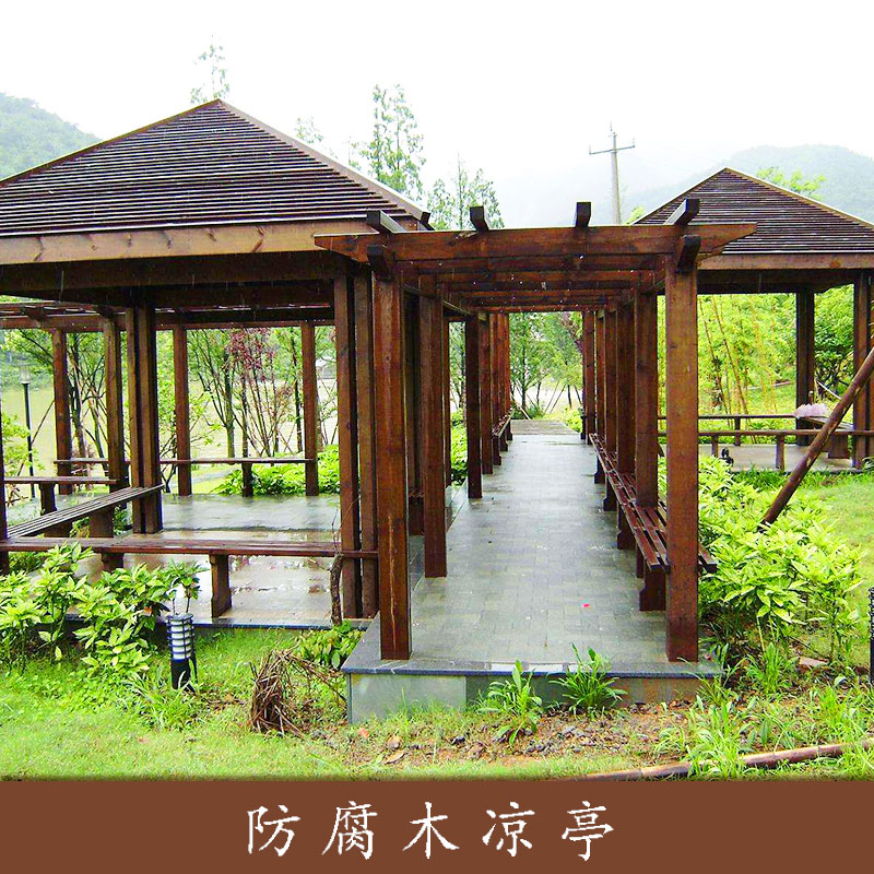 園林景觀工程防腐木涼亭公園戶外休閑亭子防腐木塑四角涼亭