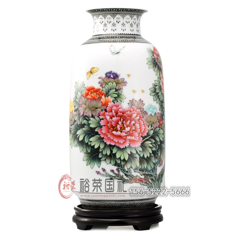 張松茂《國色天香》手繪粉彩瓶