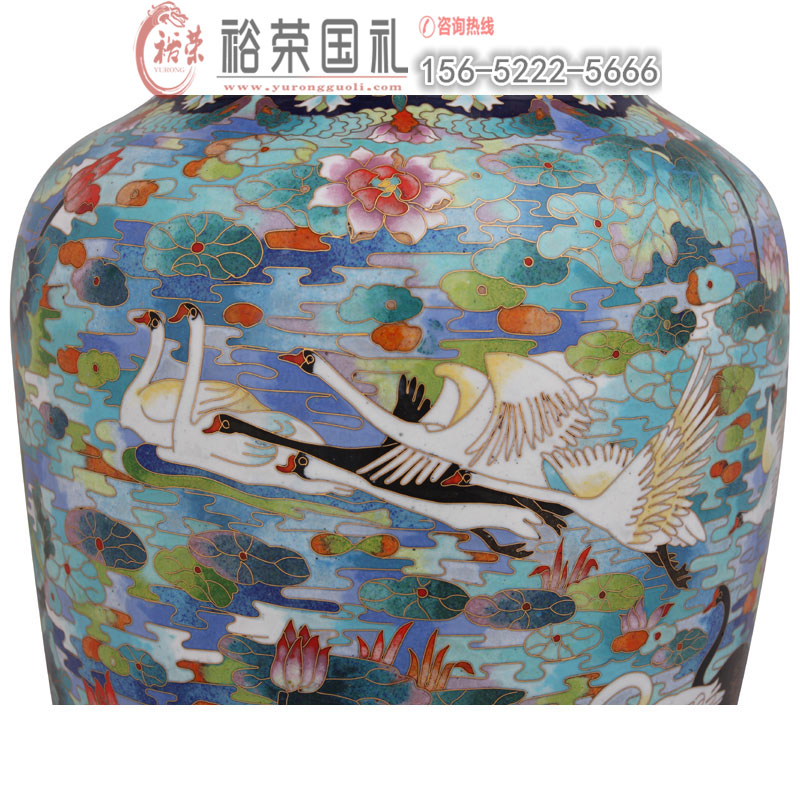 景泰藍15英寸藍地天鵝瓶