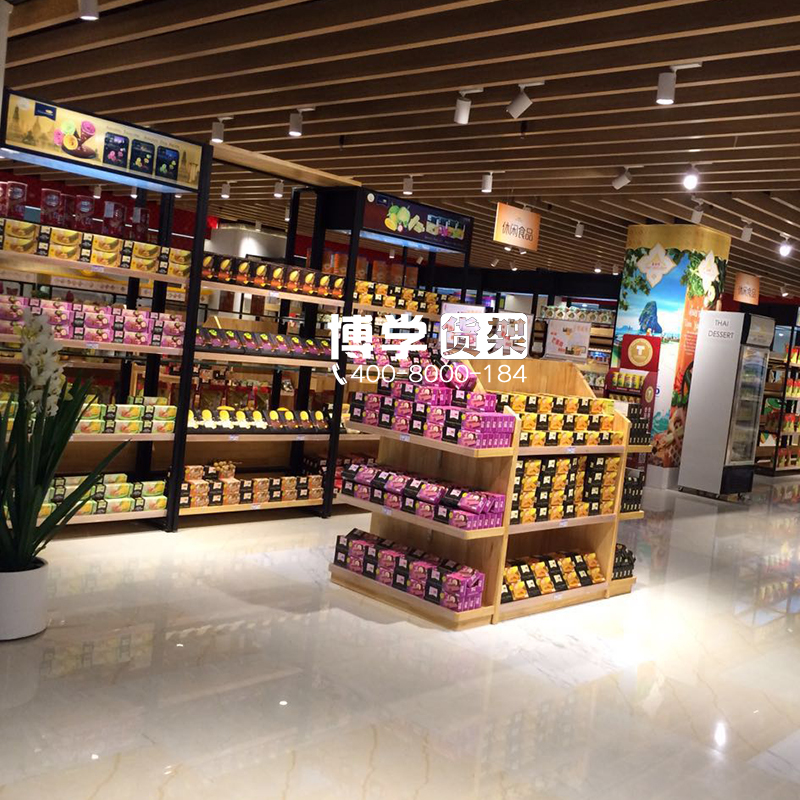超市便利店鋼木結(jié)合貨架 鐵木質(zhì)木