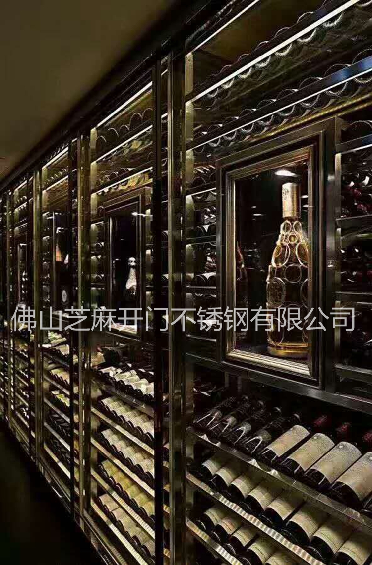 定制別墅不銹鋼酒柜 酒店紅酒架酒窖酒柜定制 紅酒柜不銹鋼雙開門恒溫酒柜