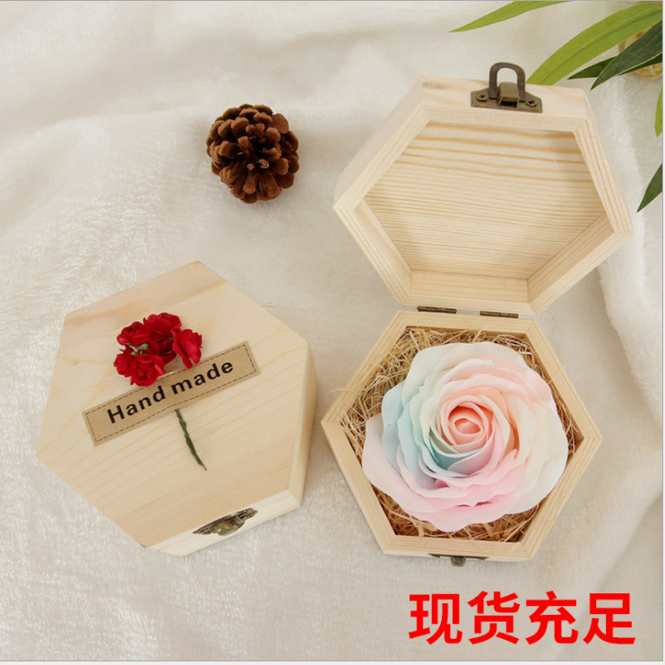 山東六角形木盒香皂花飾品盒 包裝永生花木盒定做 小木盒收納盒