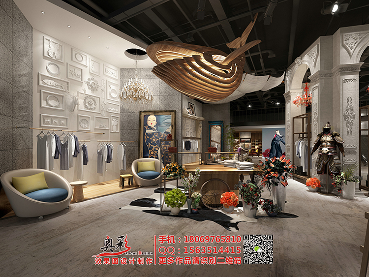 服裝店面設計/各類專賣店設計/展示空間設計/奧彩3D效果圖/cad施工圖