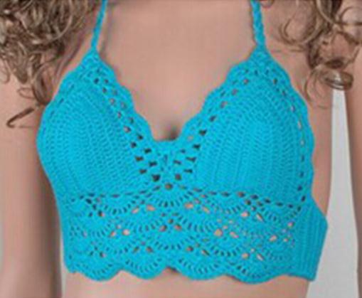 供應(yīng) 時(shí)尚吊脖式沙灘內(nèi)衣 批發(fā)手鉤花無鋼圈舒適性感文胸 可定制