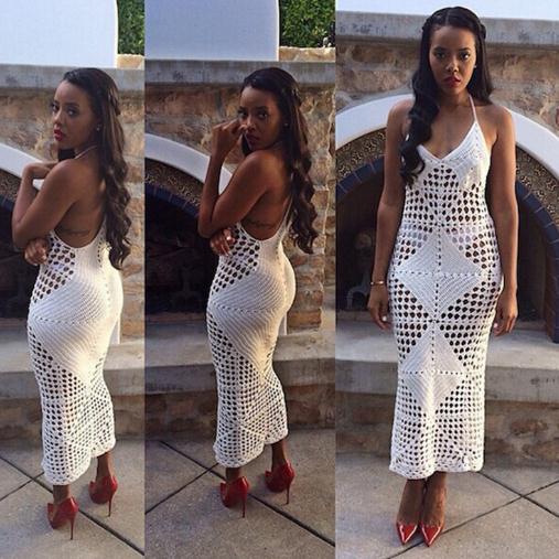 Ebay爆款歐美編織鏤空比基尼 性感純色針織勾花吊帶長(zhǎng)裙比基尼