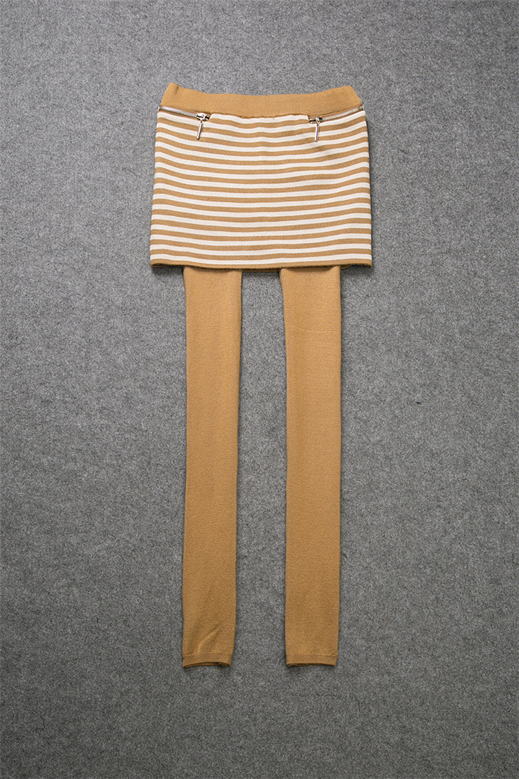 秋冬新款毛線針織連裙褲 韓版顯瘦包臀條紋打底修身裙褲毛織短褲 秋冬針織毛褲