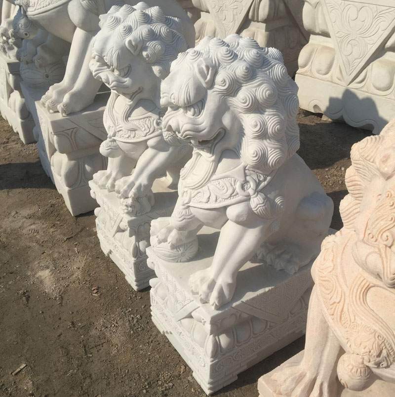 石雕精雕獅子漢白玉石獅子晚霞紅*獅子鎮(zhèn)宅看門