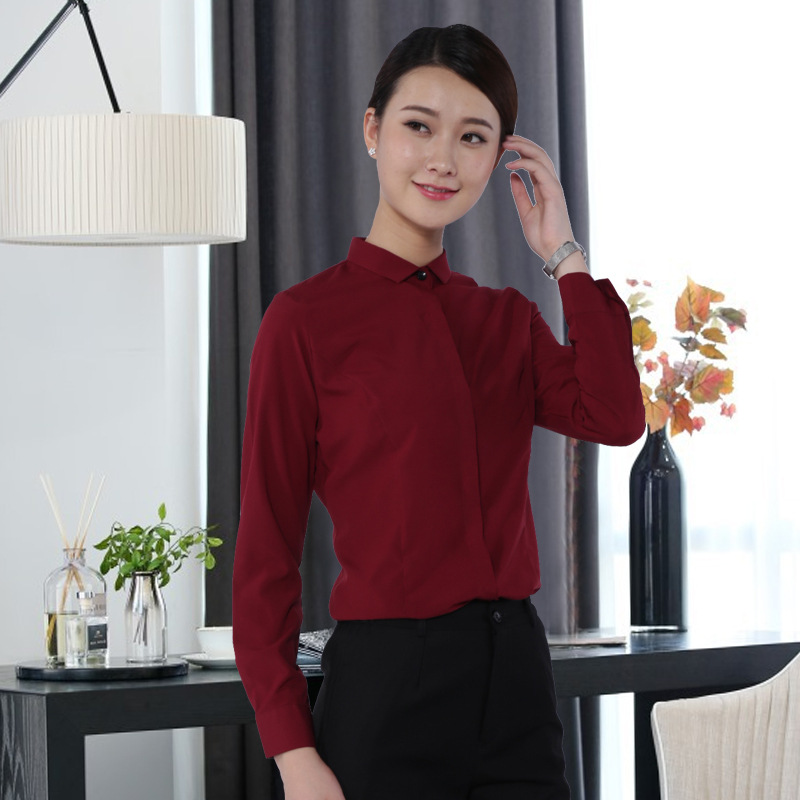 湖南烔爍韓版酒紅色抗皺女士襯衣  職業(yè)女式襯衫