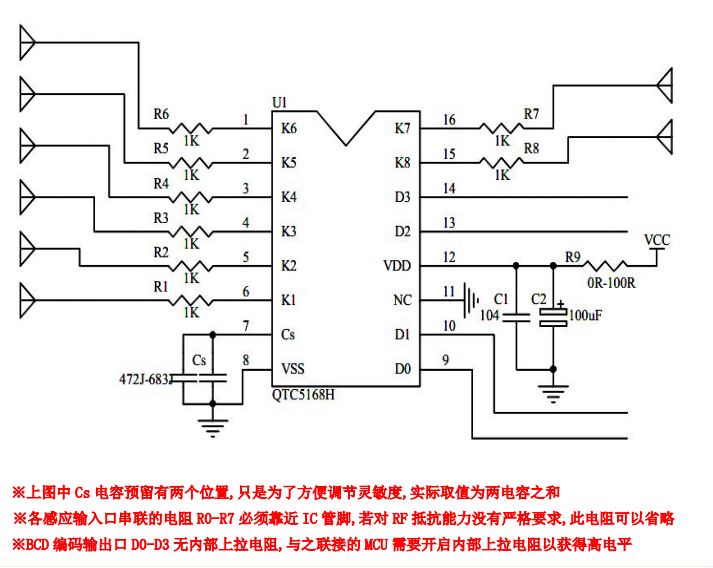 8通道（BCD碼）輸出QTC5168H觸控芯片