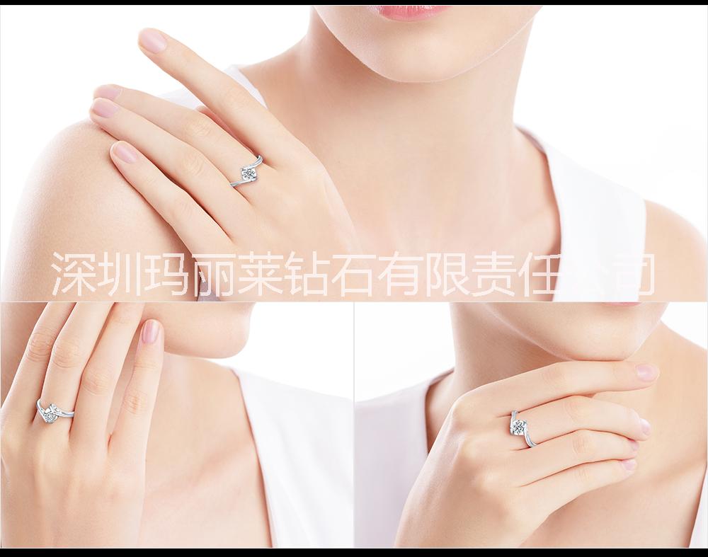 瑪麗萊鉆石婚戒定制服務(wù) 心心相戀婚戒定制白18K金女戒