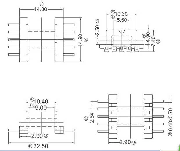 EFD15變壓器骨架 平行角 臥式5+5