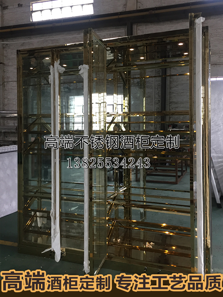 不銹鋼酒柜酒架定制 玫瑰金 不銹鋼恒溫酒柜 不銹鋼紅酒柜酒架 圖片酒柜