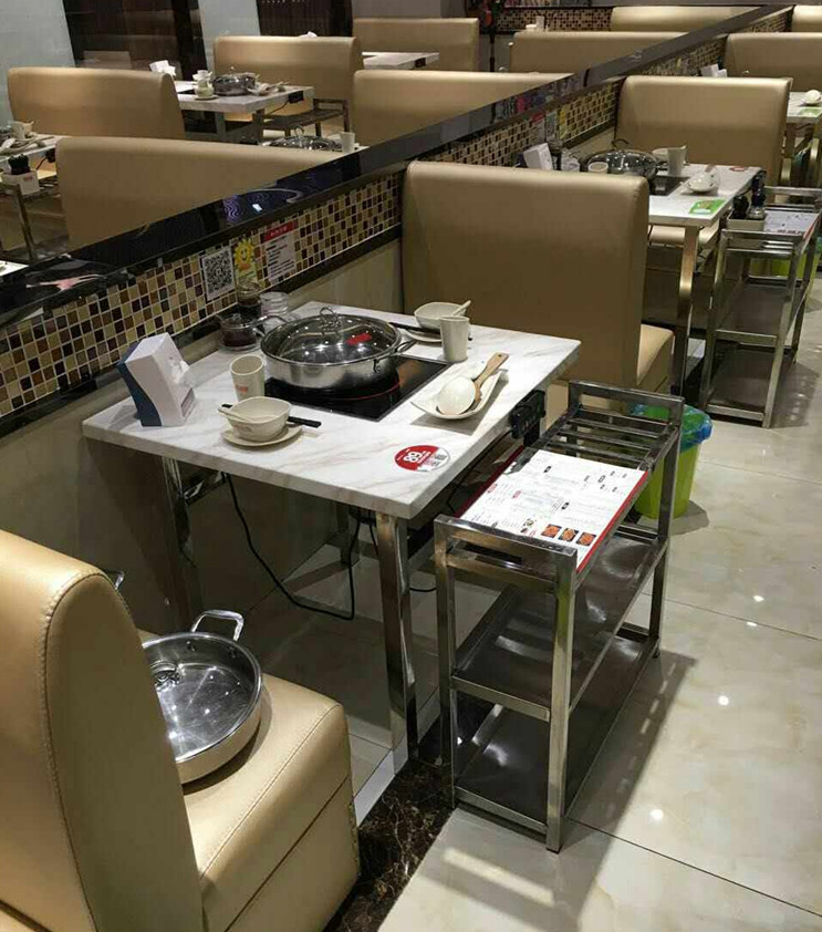 定做大理石火鍋店桌子電磁爐一體自助韓式無煙燒烤餐桌椅沙發(fā)組合
