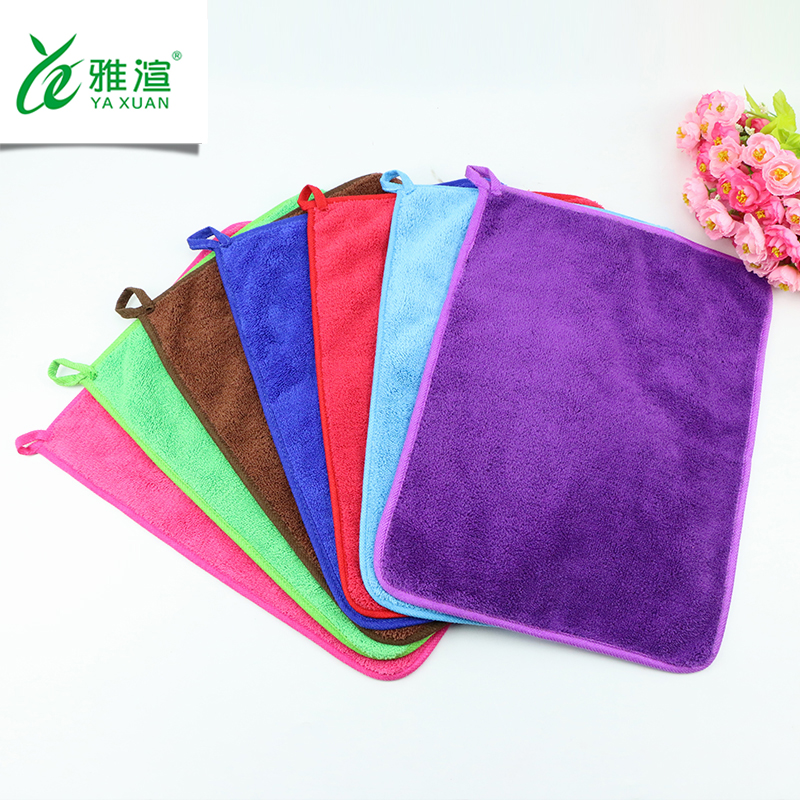 廠家批發(fā) 珊瑚絨擦手巾30*40 創(chuàng)意包邊掛帶手巾 加厚吸水清潔毛巾