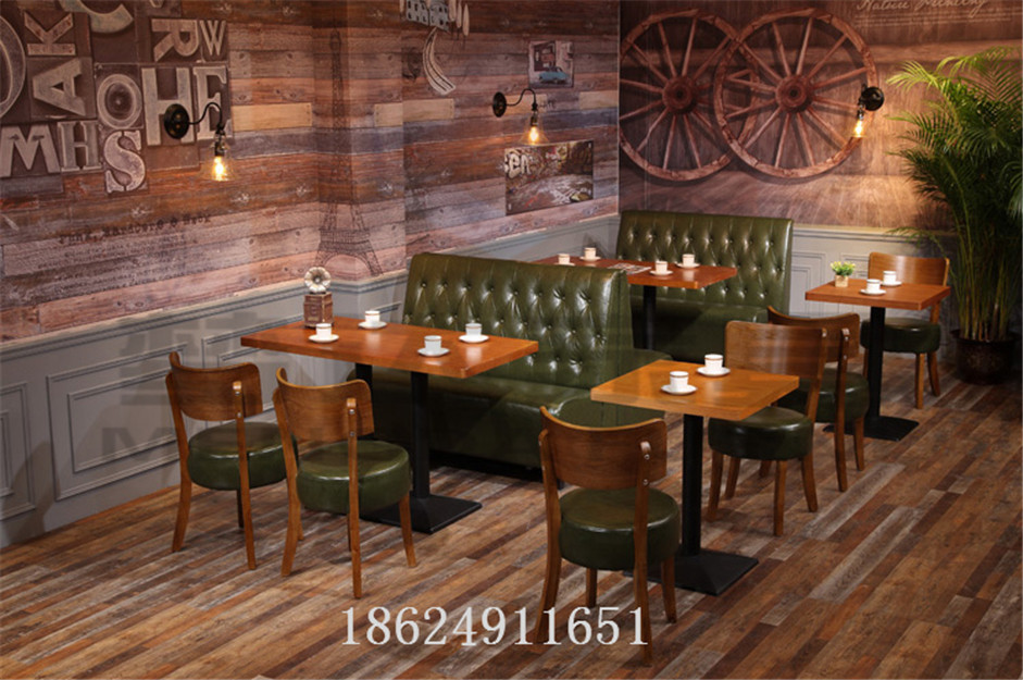 卡座沙發(fā)火鍋店拉扣沙發(fā)桌椅組合復(fù)古咖啡廳西餐廳奶茶甜品店銅釘卡座