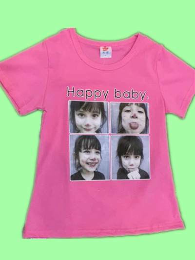 happy babyT恤表情包復(fù)古圖案印花字母寬松百搭圓領(lǐng)短袖