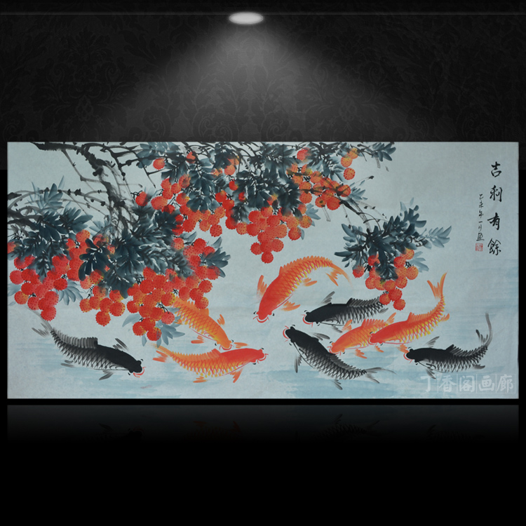 國畫太極運(yùn)轉(zhuǎn)圖九魚圖玄關(guān)裝飾畫九條紅鯉魚水墨畫名家手繪真跡客廳純手工宣紙畫心