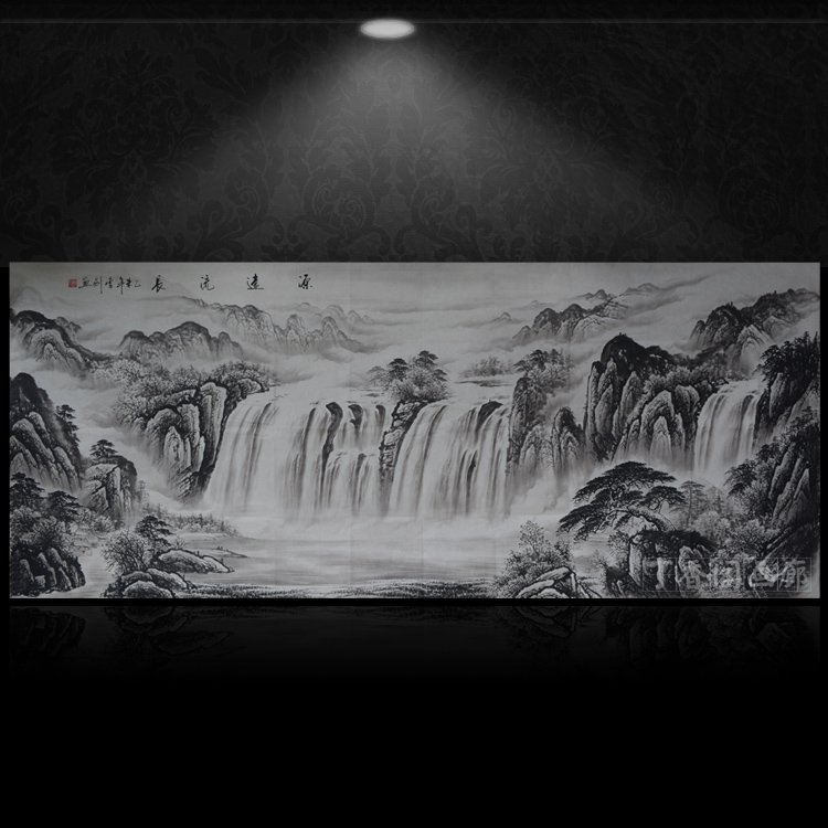 國畫水墨畫聚寶盆寫意黑白風(fēng)格山水客廳聚財(cái)寫意原稿辦公室真跡裝飾掛畫