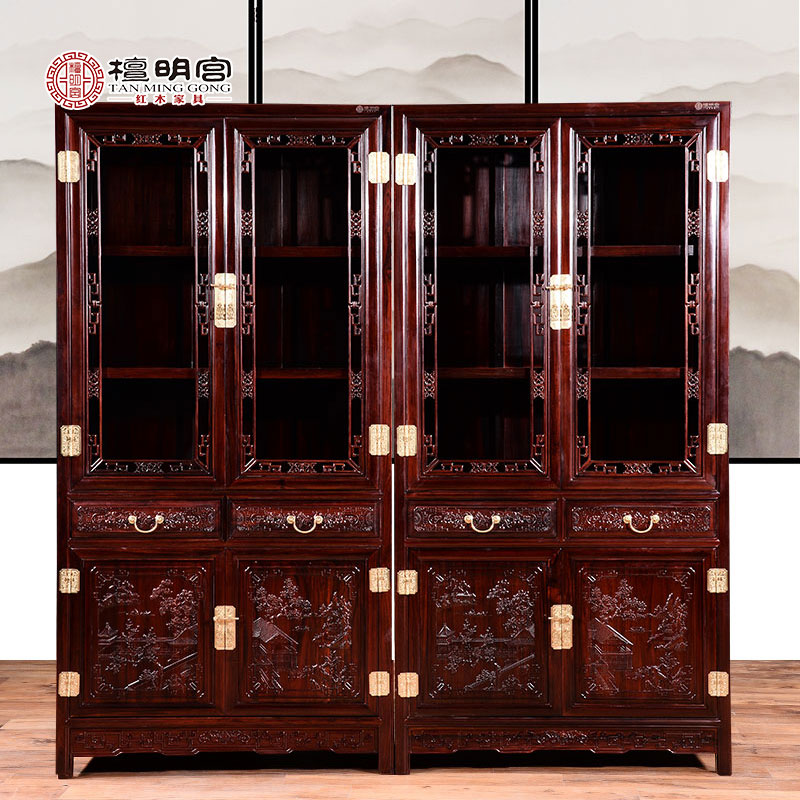 檀明宮紅酸枝明式書(shū)柜中式全實(shí)木書(shū)櫥明清仿古優(yōu)雅書(shū)架 檀明宮紅酸枝明式書(shū)柜