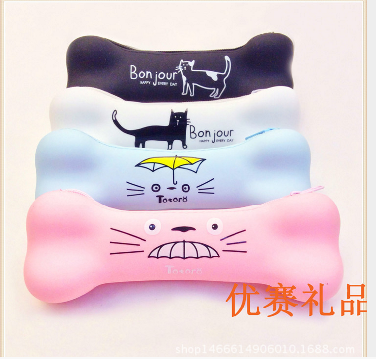 糖果色骨頭形硅膠筆袋 創(chuàng)意學(xué)生 文具袋爆款手拿零錢包定制LOGO
