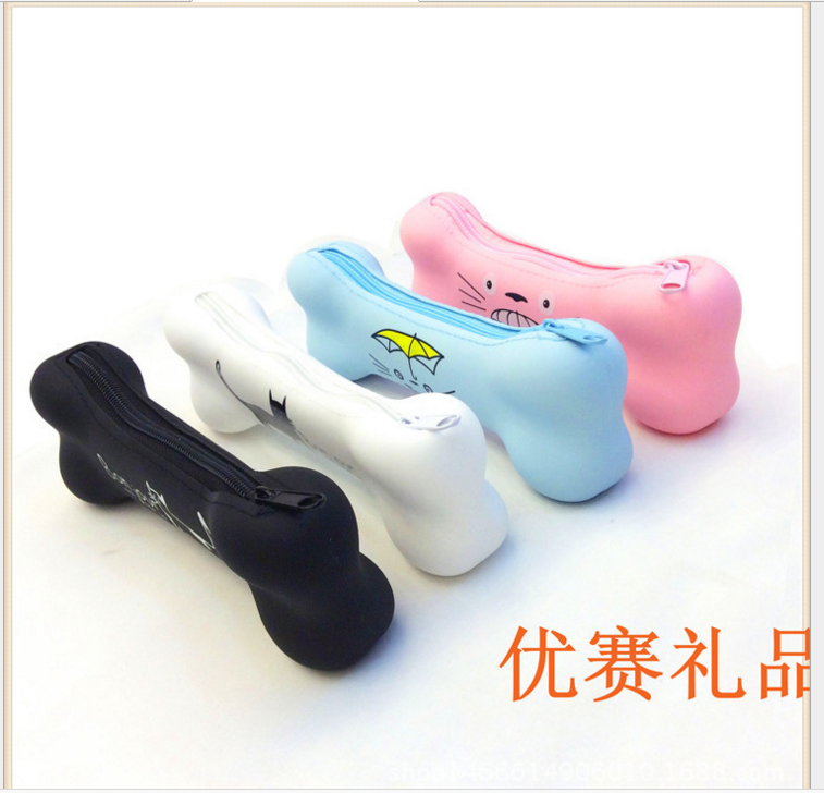 糖果色骨頭形硅膠筆袋 創(chuàng)意學(xué)生 文具袋爆款手拿零錢包定制LOGO