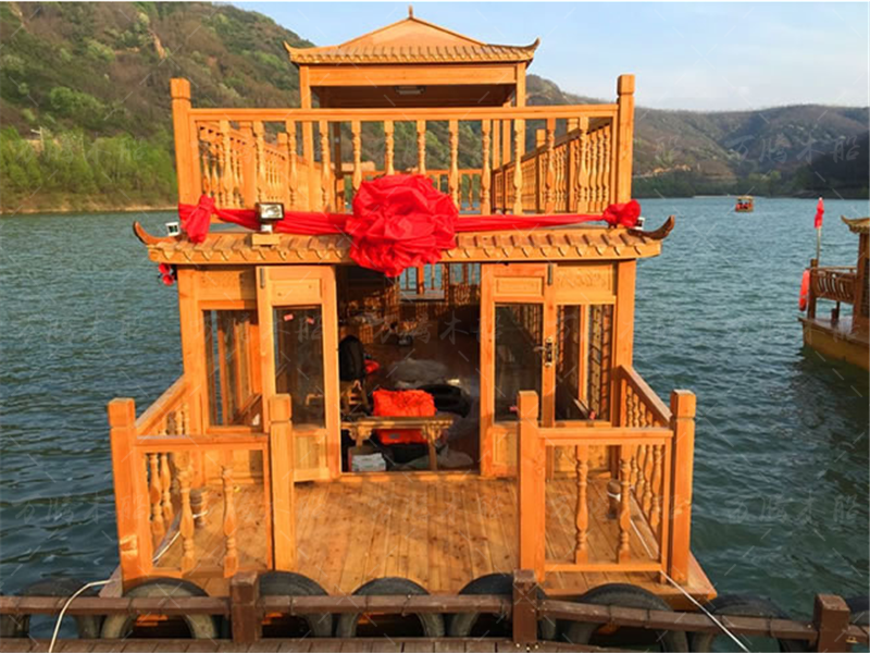 10米畫舫船定制 水上餐飲船 景區(qū)游船 觀光手劃船 水上觀光木船
