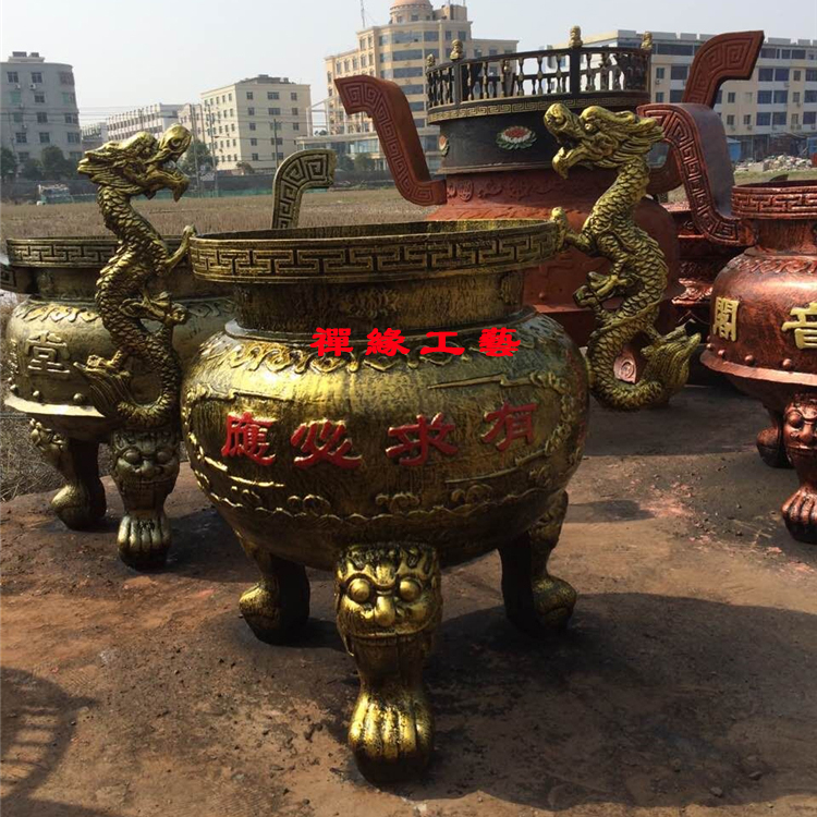 圓形平口龍耳香爐，土地廟關(guān)帝宮鑄鐵香爐，福建天后宮香爐供應(yīng)商