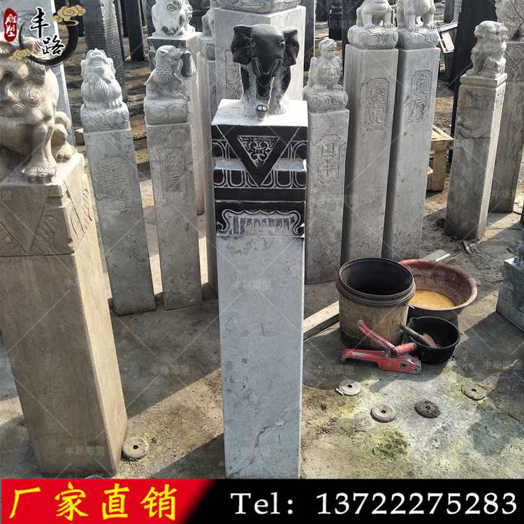 石雕云柱青石做舊祥云柱石材柱子中式家居裝飾擺件