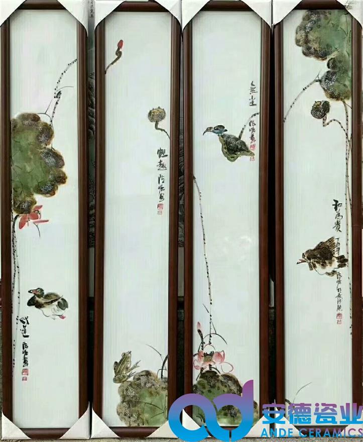 手繪荷花陶瓷板畫廠家定制批發(fā)