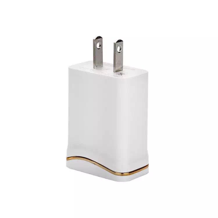 電鍍?nèi)﹄pUSB充電器 5V2.1A雙口旅充 LED藍(lán)燈USB手機(jī)充電器 2A充頭