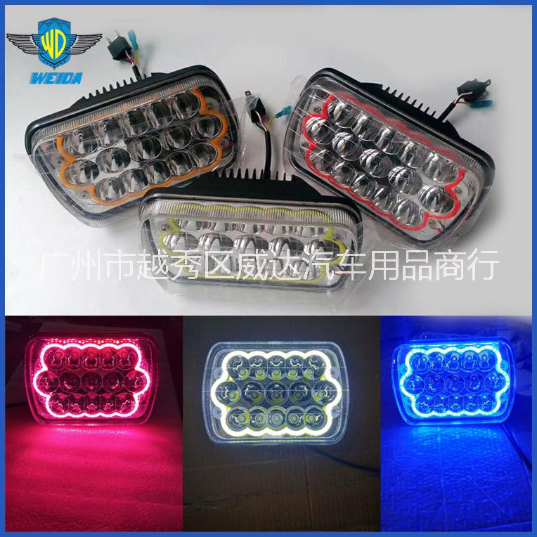 LED工作燈15個晶元燈 珠方杯越野改裝車燈 h4遠近光有插頭帶光圈