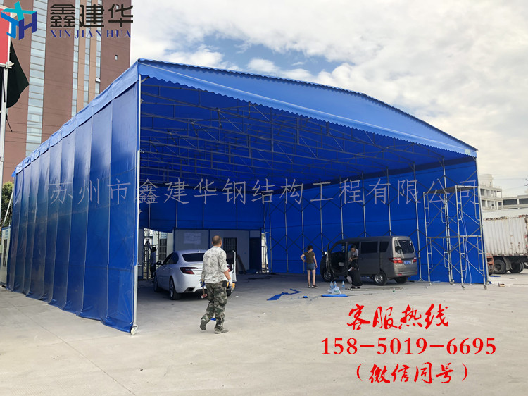 活動雨棚哪里有賣，昆山移動伸縮遮陽篷廠家，輪式推拉棚尺寸定做