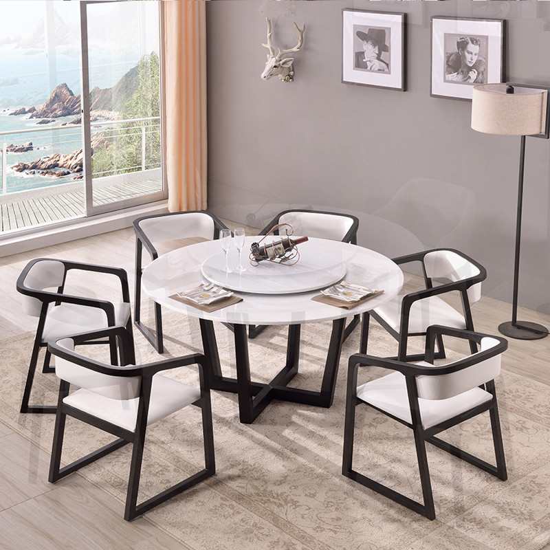 大理石餐桌北歐實木餐桌圓形餐桌