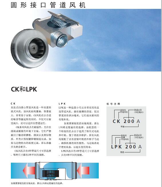 奧斯博格圓型接口管道風(fēng)機(jī)CK系列CK100A--CK315C