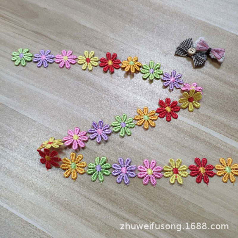 廠家供應新款彩色牛奶絲花朵DIY刺繡水溶花邊服裝輔料支持定制