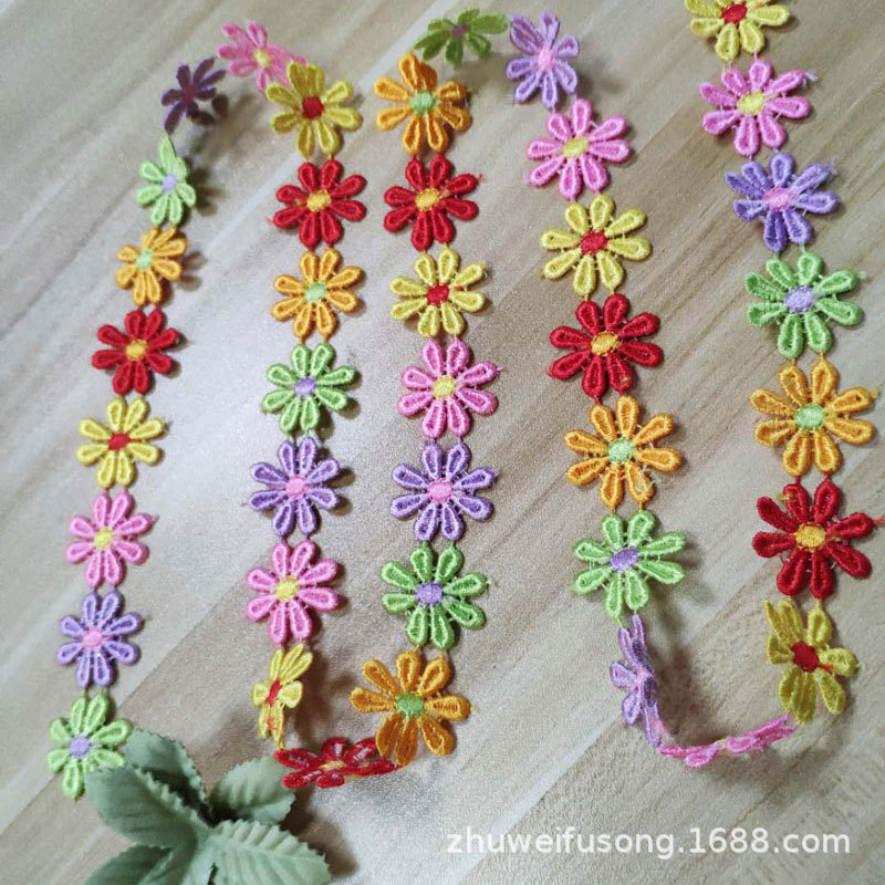 廠家供應新款彩色牛奶絲花朵DIY刺繡水溶花邊服裝輔料支持定制