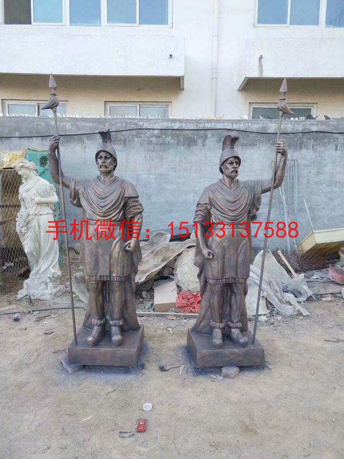 玻璃鋼仿銅羅馬武士雕塑，玻璃鋼景觀雕塑廠家定制