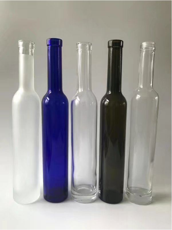 廣東深圳廠家批發(fā)冰酒瓶375ML寶石藍(lán)玻璃冰酒瓶晶白料透明*洋酒瓶墨綠色冰酒瓶