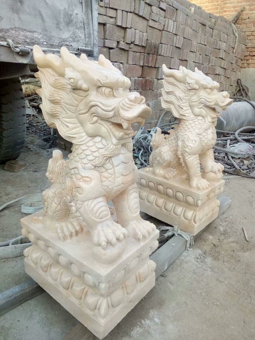 豐路雕塑 石頭麒麟招財(cái)鎮(zhèn)宅辟邪擺件一對(duì)