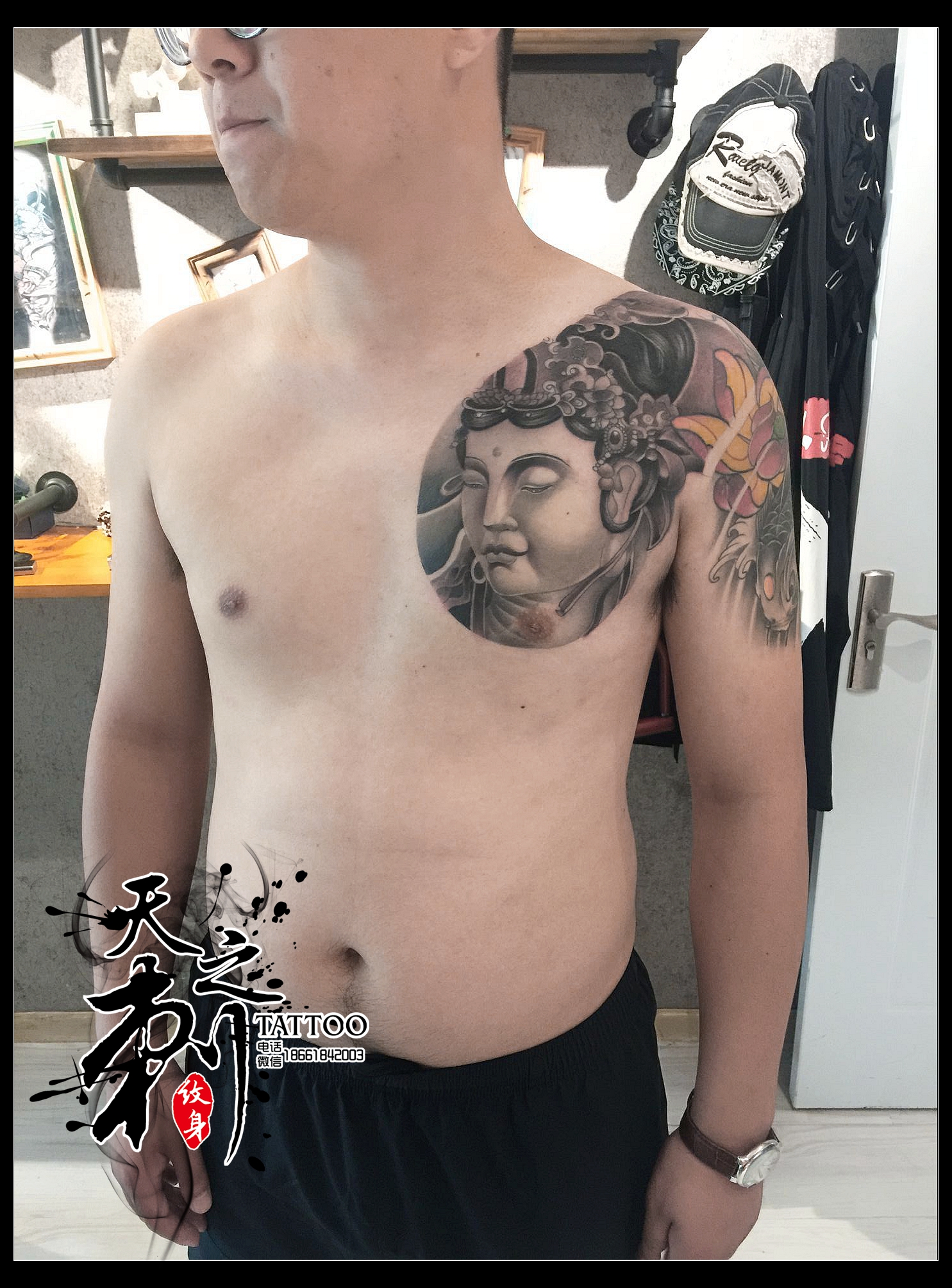 半甲佛紋身圖案  青島李村紋身