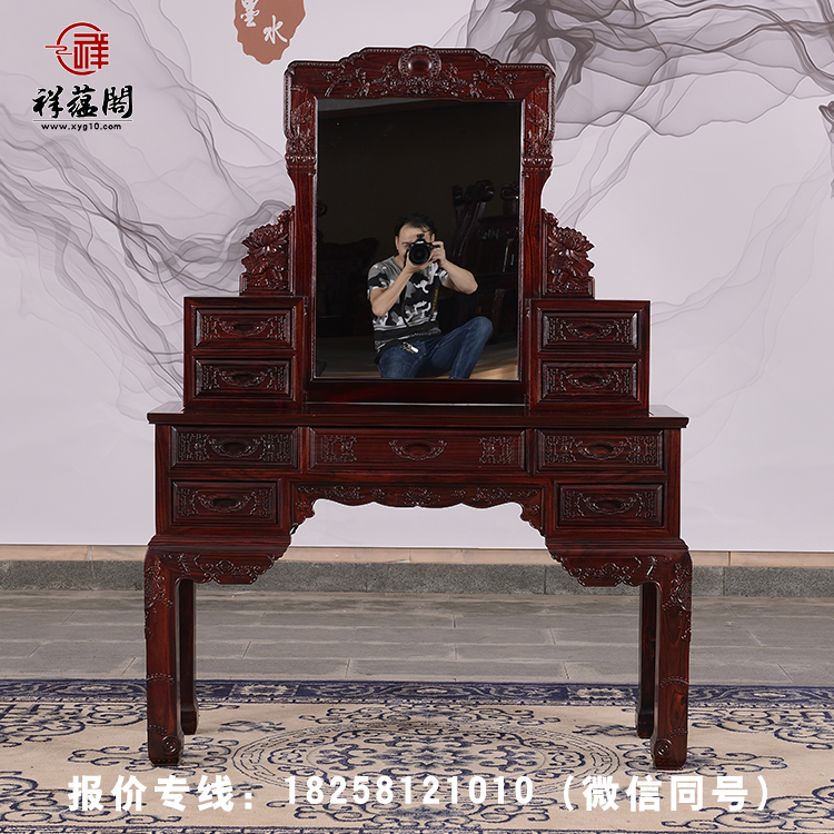 黑酸枝梳妝臺 明清古典紅木化妝桌椅梳妝鏡 梳妝臺首飾盒定制化妝凳
