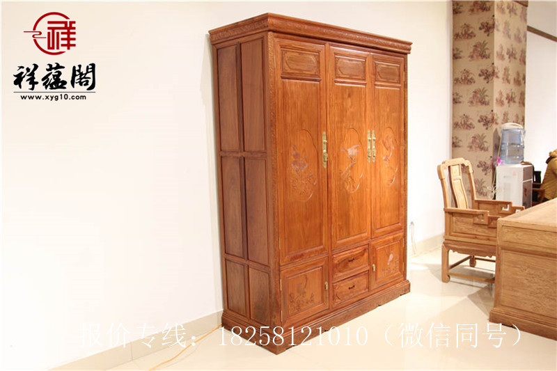 紅木頂箱柜排名 祥蘊(yùn)閣紅木家具直銷 *花梨木三門大衣柜