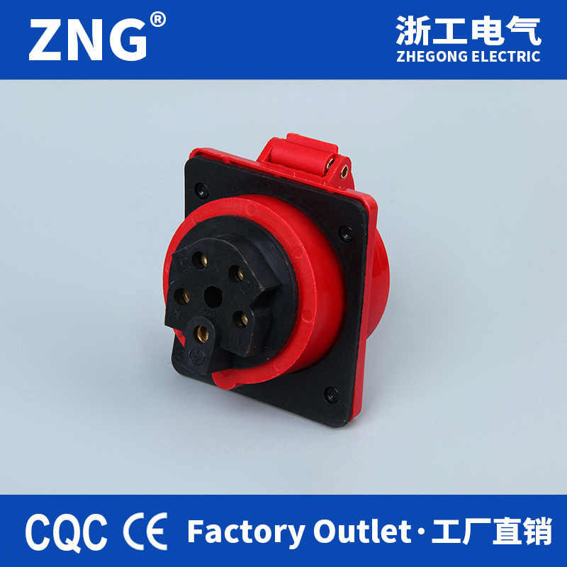 浙工16A5P暗裝斜工業(yè)插座 380V三相電5孔16a工業(yè)防水斜插座ip44