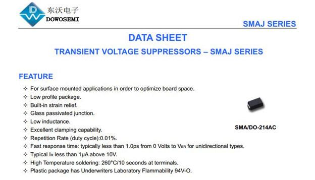 東沃電子，專業(yè)的TVS管SMAJ5.0CA生產(chǎn)廠家