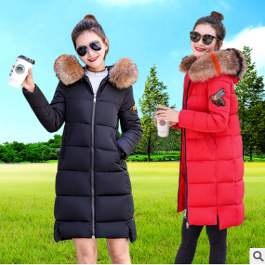 新款羽絨棉服女中長款寬松大碼韓版棉衣加厚大毛領(lǐng)冬裝外套女批發(fā)