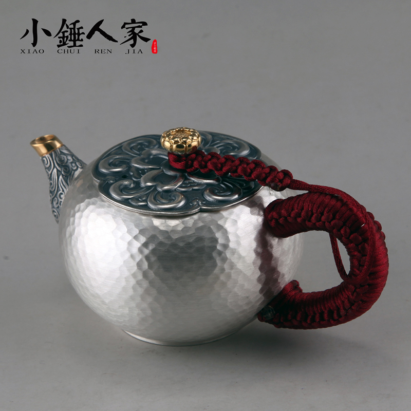 小錘人家如意紋純銀急須泡茶壺純手工純銀茶壺純銀茶具