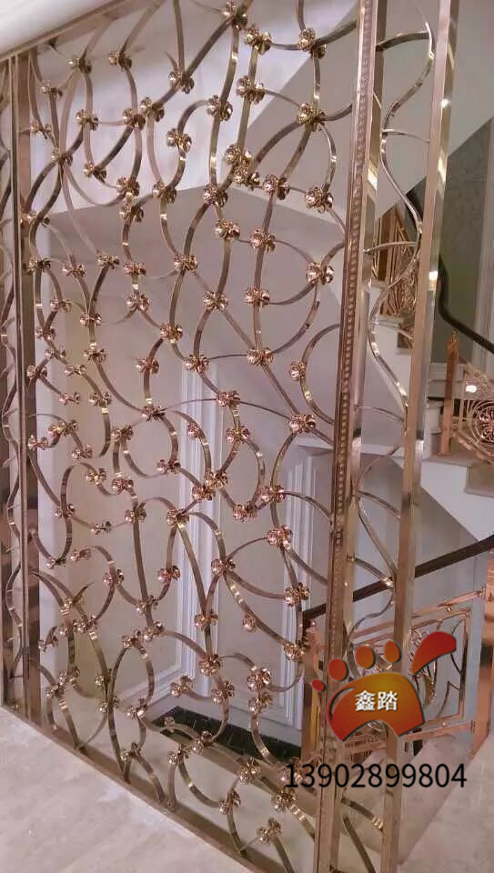 鏡面玫瑰金不銹鋼屏風(fēng)，鏡面鑲花屏風(fēng)簡單美觀非常豪華