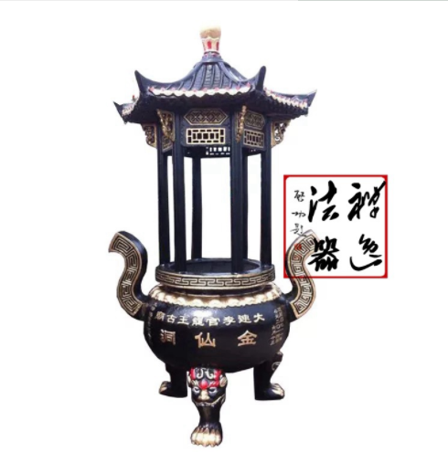 圓形龍柱寺廟香爐 鑄鐵圓形帶蓋香爐