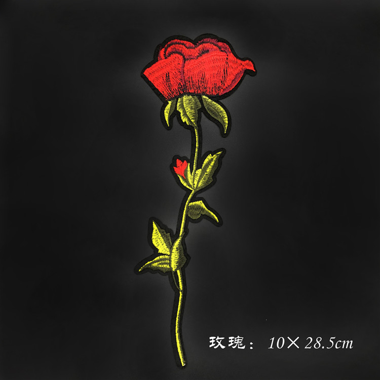 玫瑰花小鳥刺繡布貼服裝裝飾輔料電腦繡花貼廠家定制禮盒裝飾背膠補丁貼
