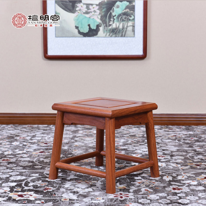 檀明宮方凳檀明宮紅木小凳子*紫檀家用方凳兒童凳換鞋矮凳實(shí)木椅子